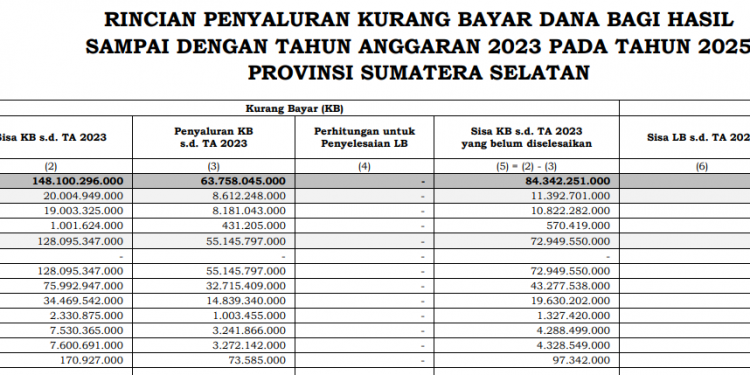 DBH Sumatera Selatan