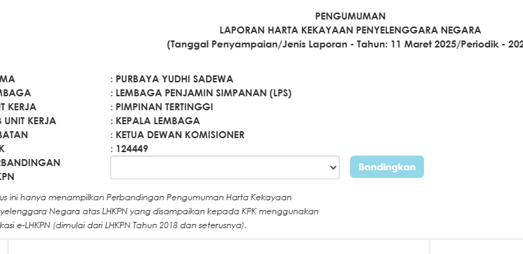 LHKPN Menteri Keuangan yang baru