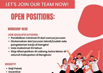 Astra Motor Honda Bengkulu Buka Lowongan Workshop Head, Ini Syaratnya