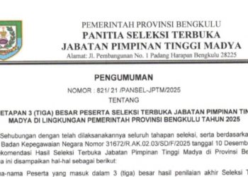 6 Pendaftar Bertahan, Dua Nama Menguat di Seleksi Sekda Rejang Lebong