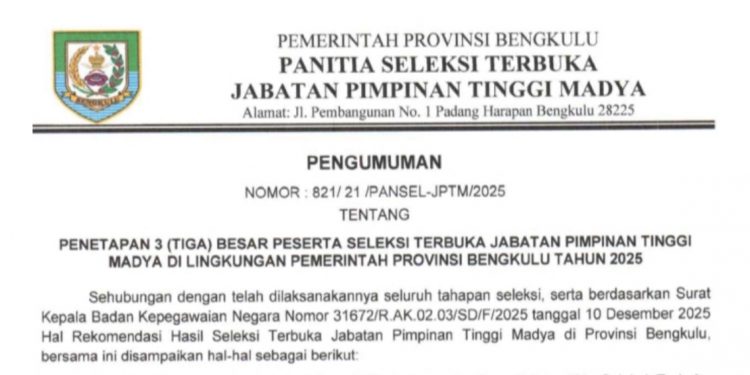 6 Pendaftar Bertahan, Dua Nama Menguat di Seleksi Sekda Rejang Lebong