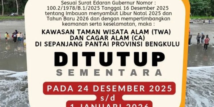 BKSDA Bengkulu Tutup Sementara 21 Kawasan Konservasi Pesisir Selama Libur Nataru, Ini Daftar Lokasinya